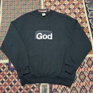 GOD Handstitched Custom Patch on Vintage JERZEES Crewneck Sweatshirt